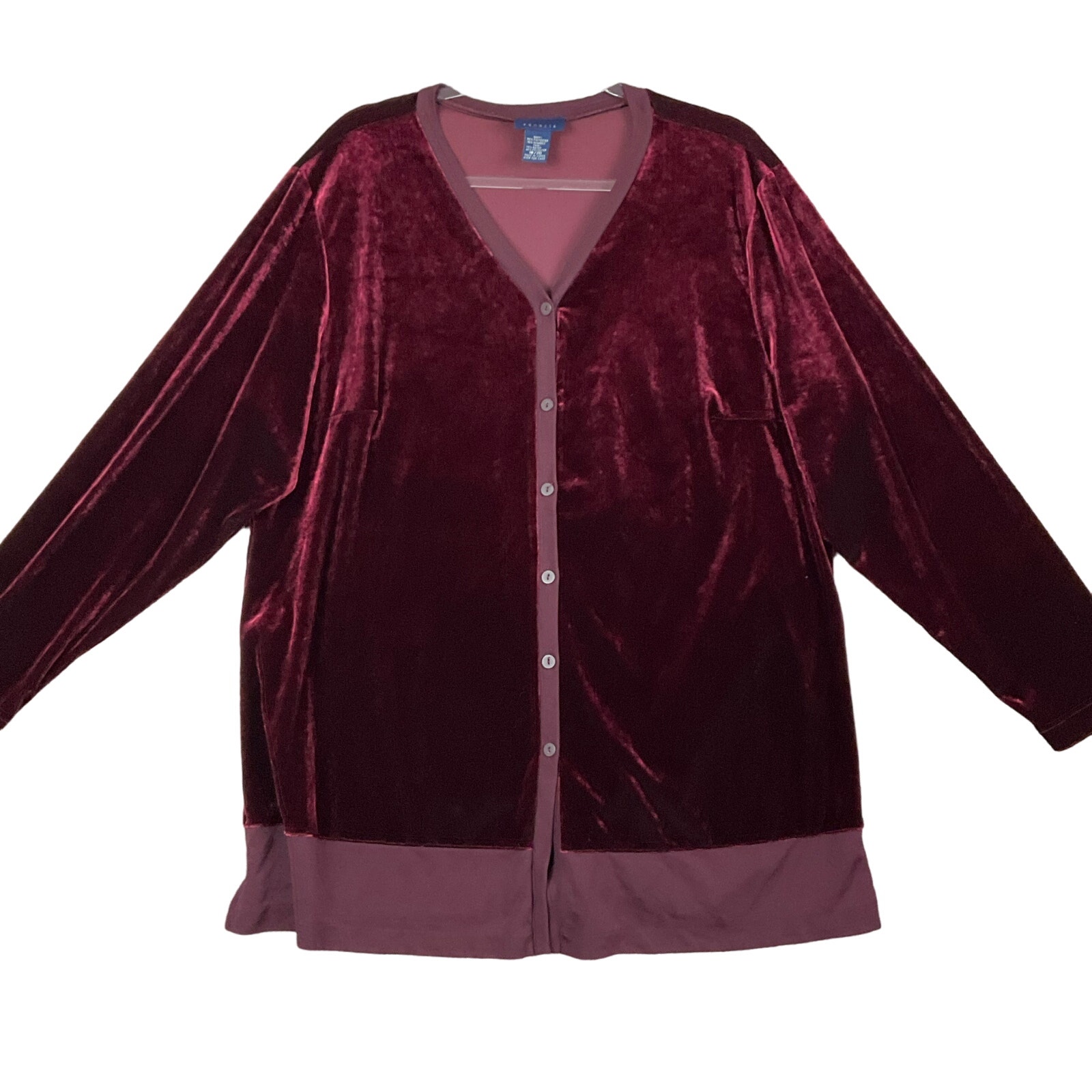Venezia Velvet Tunic Top Shirt Burgundy Wine Red Stretch Layer Relaxed 1x 18 20